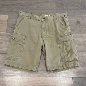 CARHARTT Dark Khaki Relaxed Fit Rugged Flex‎ Rigby Cargo Working Shorts Size 38